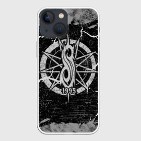 Чехол для iPhone 13 mini с принтом Слипкнот 1995 | Rock ,  |  | grunge | metal | music | rock | slipknot | брызги | гранж | логотип | металл | молния | музыка | надпись | пентаграмма | полосы | потертости | рок | слипкнот | точки | трещины | узор | цифры | череп