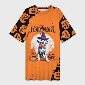Платье-футболка 3D с принтом Далматинец в шляпе  Хэллоуин ,  |  | dog | dog halloween | halloween | haloween | далматинец | далматинец в шляпе | долматинец | долмотинец | собака | собака в шапке | хеллоин | хеллоуин | хелоин | хелоуин | хэллоин | хэллоуин | хэлоин | хэлоуин