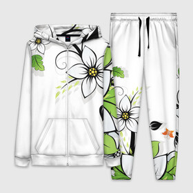 Женский костюм 3D с принтом Цветочная композиция с бабочками ,  |  | бабочка | ветка | лист | природа | узор | цветы