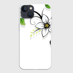 Чехол для iPhone 13 с принтом Цветочная композиция с бабочками ,  |  | бабочка | ветка | лист | природа | узор | цветы