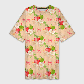 Платье-футболка 3D с принтом Яблоки паттерн ,  |  | лето | огород | сад | фрукты | яблоки | яблочный сад