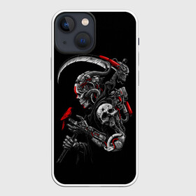 Чехол для iPhone 13 mini с принтом Робот и птица ,  |  | art | bird | birdie | cyberpunk | robot | scythe | skull | арт | киберпанк | коса | птица | птичка | робот | череп