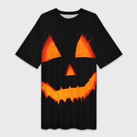 Платье-футболка 3D с принтом helloween  pumpkin jack ,  |  | Тематика изображения на принте: black | glow | helloween | jack | pumkin | smile