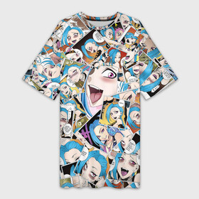 Платье-футболка 3D с принтом Jinx Ahegao ,  |  | Тематика изображения на принте: ahegao | anime | league of legends | lol | manga | аниме | ахегао | коллаж | комикс | манга | паттерн