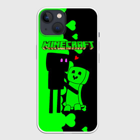 Чехол для iPhone 13 с принтом Любовь Эндермена и Крипера Майнкрафт ,  |  | craft | creep | creeper | enderman | keeper | mine | minecraft | бесшумный мобкамикадзе | блоки | добывать | зелёное четырёхногое существо | зелёный | компьютерная игра | крафт | крипер | кубики | майн | майнкрафт | манкрафт
