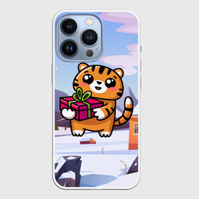 Чехол для iPhone 13 Pro с принтом Новогодний тигренок с подарком ,  |  | 2022 | год тигра | новый год | новый год 2022 | символ года | тигр | тигренок | тигрица | тигры