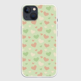 Чехол для iPhone 13 с принтом Сердечки на светло зеленом фоне ,  |  | hearts | love | valentines day | белый | день влюбленных | зеленый | красный | любовь | сердечки | сердце