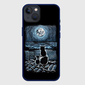 Чехол для iPhone 13 с принтом КОТЫ НА КРЫШЕ ,  |  | cat | moon | night | животные | звезды | звери | кот | котенок | коты | кошка | красиво | крыша | луна | мама | небо | ночь | тьма