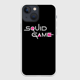 Чехол для iPhone 13 mini с принтом ИГРА В КАЛЬМАРА ЛОГО   SQUID GAME LOGO НА ЧЁРНОМ ,  |  | 001 | 067 | 456 | netflix | squid game | игра | игра в кальмара | квадрат | круг | нетфликс | распорядитель | сериал | стражи | треугольник