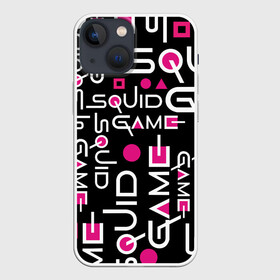 Чехол для iPhone 13 mini с принтом SQUID GAME ЛОГО PINK ,  |  | 001 | 067 | 456 | netflix | pink | squid game | игра | игра в кальмара | квадрат | круг | нетфликс | распорядитель | сериал | стражи | треугольник