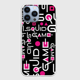 Чехол для iPhone 13 Pro Max с принтом SQUID GAME ЛОГО PINK ,  |  | Тематика изображения на принте: 001 | 067 | 456 | netflix | pink | squid game | игра | игра в кальмара | квадрат | круг | нетфликс | распорядитель | сериал | стражи | треугольник