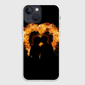 Чехол для iPhone 13 mini с принтом Пара в огненном сердце ,  |  | heart | love | влюбленные | любовь | огонь | пара | пламя | сердце