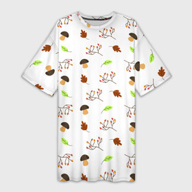 Платье-футболка 3D с принтом AUTUMN MOTIFS ,  |  | autumn | грибы | листья | осень | рябина | сентябрь