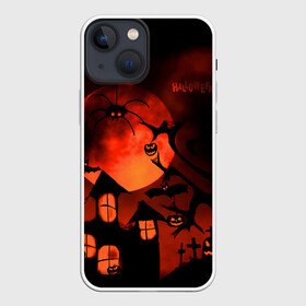 Чехол для iPhone 13 mini с принтом Красная луна на Хэллоуин ,  |  | bats | evil spirits | graveyard with crosses | halloween | happy halloween | holiday | night | pumpkins | red moon | spider | кладбище с крестами | красная луна | летучие мыши | нечисть | ночь | паук | праздник | тыквы | хэллоуин