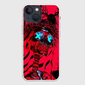 Чехол для iPhone 13 mini с принтом Красный скелет в диком лесу ,  |  | halloween | happy halloween | holiday | monster | neon crosses | night | red skeleton | skull | wild forest | дикий лес | красный скелет | неоновые кресты | ночь | праздник | хэллоуин | череп | чудовище