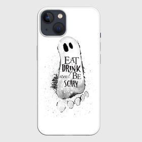 Чехол для iPhone 13 с принтом Добродушное приведение (белый, полиэстер) ,  |  | fun | helloween | party | scary | вечеринка | день | духи | мрачно | оригинальный | подарок | праздник | привидение | пугать | святые | тыква | ужас | хэллоуин | черный | шарик