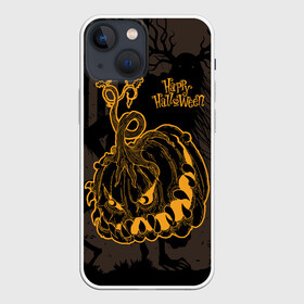 Чехол для iPhone 13 mini с принтом Зубастая тыква на Хэллоуин ,  |  | dark forest | fangs | fear | halloween | happy halloween | holiday | night monster | toothy pumpkin | зубастая тыква | клыки | мрачный лес | ночное чудовище | праздник | хэллоуин