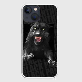 Чехол для iPhone 13 mini с принтом Черная пантера Black panther ,  |  | Тематика изображения на принте: black panther | атака | дикая кошка | злость | красивая кошка | черная кошка | черная пантера | ярость