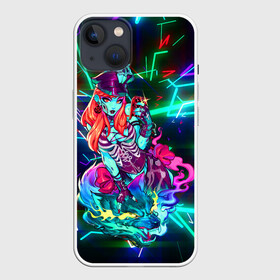 Чехол для iPhone 13 с принтом Неоновая ведьма с волком ,  |  | burning eyes | fire wolf | halloween | happy halloween | holiday | neon witch | red hair | skull and bones | горящие глаза | красные волосы | неоновая ведьма | огненный волк | праздник | хэллоуин | череп и кости