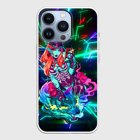 Чехол для iPhone 13 Pro с принтом Неоновая ведьма с волком ,  |  | burning eyes | fire wolf | halloween | happy halloween | holiday | neon witch | red hair | skull and bones | горящие глаза | красные волосы | неоновая ведьма | огненный волк | праздник | хэллоуин | череп и кости