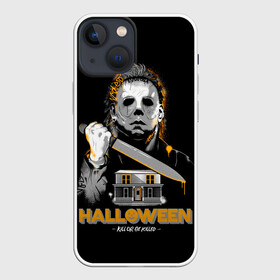 Чехол для iPhone 13 mini с принтом Маньяк с большим ножом ,  |  | dripping blood | halloween | happy halloween | holiday | house in the night | killer with a knife | masked maniac | pumpkin | дом в ночи | капает кровь | праздник | тыква | хэллоуин