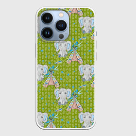Чехол для iPhone 13 Pro с принтом Слоник и вигвам ,  |  | Тематика изображения на принте: вигвам | индеец | слон | слоненок | слоник