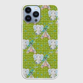 Чехол для iPhone 13 Pro Max с принтом Слоник и вигвам ,  |  | Тематика изображения на принте: вигвам | индеец | слон | слоненок | слоник