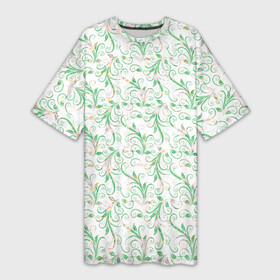 Платье-футболка 3D с принтом Весенние узоры из листьев ,  |  | Тематика изображения на принте: весна | лето | листья | растения | цветы