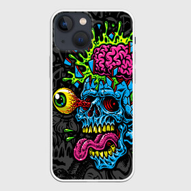 Чехол для iPhone 13 mini с принтом Взрыв мозгов ,  |  | blue skull | brain explosion | day of the dead | halloween | happy halloween | holiday | shards | splashes | zombies | брызги | взрыв мозгов | день мертвых | зомби | осколки | праздник | синий череп | хэллоуин