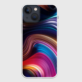 Чехол для iPhone 13 mini с принтом Цветные неоновые волны ,  |  | colorful waves | digital art | neon stripes | rainbow | абстракция | волны красок | неоновые волны | неоновый узор | цветные волны | цветные полосы