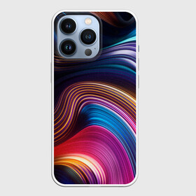 Чехол для iPhone 13 Pro с принтом Цветные неоновые волны ,  |  | colorful waves | digital art | neon stripes | rainbow | абстракция | волны красок | неоновые волны | неоновый узор | цветные волны | цветные полосы