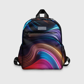 Детский рюкзак 3D с принтом Цветные неоновые волны , 100% полиэстер | лямки с регулируемой длиной, сверху петелька, чтобы рюкзак можно было повесить на вешалку. Основное отделение закрывается на молнию, как и внешний карман. Внутри дополнительный карман. По бокам два дополнительных кармашка | colorful waves | digital art | neon stripes | rainbow | абстракция | волны красок | неоновые волны | неоновый узор | цветные волны | цветные полосы