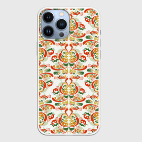 Чехол для iPhone 13 Pro Max с принтом Хохломские узоры II (white) ,  |  | Тематика изображения на принте: паттерн | роспись | россия | узор | хохлома