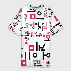Платье-футболка 3D с принтом LOGO PATTERN  SQUID GAME ,  |  | logo | logo pattern | netflix | pattern | squid game | игра | игра в кальмара | лого | логотип | нетфликс | паттерн | сериал