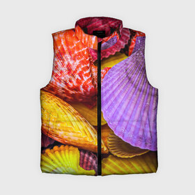 Женский жилет утепленный 3D с принтом Разноцветные ракушки  multicolored seashells ,  |  | holiday | multicolored seashells | sea | sea house | summer | лагуна | лето | моллюск | море | морская тема | морские обитатели | морские ракушки | морской пляж | океан | отпуск | перламутр | пляж | подводный мир