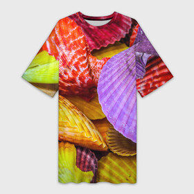 Платье-футболка 3D с принтом Разноцветные ракушки multicolored seashells ,  |  | holiday | multicolored seashells | sea | sea house | summer | лагуна | лето | моллюск | море | морская тема | морские обитатели | морские ракушки | морской пляж | океан | отпуск | перламутр | пляж | подводный мир
