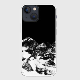 Чехол для iPhone 13 mini с принтом ГОРЫ Ч Б ,  |  | black | dark | mounting | night | white | белый | вершина | горы | ночь | природа | снег | фильтр | хребет | черный