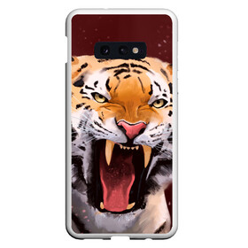 Чехол для Samsung S10E с принтом Тигр красавчик сердится , Силикон | Область печати: задняя сторона чехла, без боковых панелей | 2022 | aggressive | angry | fangs | new year | open mouth | predator | tiger | year of the tiger | агрессивный | год тигра | клыки | новый год | открытая пасть | сердитый | тигр | хищник