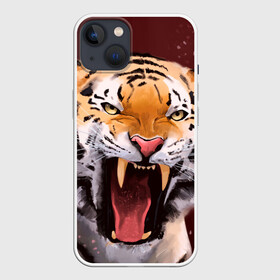 Чехол для iPhone 13 с принтом Тигр красавчик сердится ,  |  | 2022 | aggressive | angry | fangs | new year | open mouth | predator | tiger | year of the tiger | агрессивный | год тигра | клыки | новый год | открытая пасть | сердитый | тигр | хищник