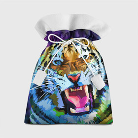 Подарочный 3D мешок с принтом Рычащий Шархан , 100% полиэстер | Размер: 29*39 см | 2022 | evil face | growling | new year | pop art | predator | tiger | year of the tiger | год тигра | новый год | поп арт | рычащий | тигр | хищник