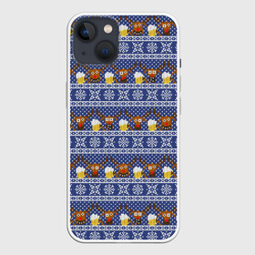 Чехол для iPhone 13 с принтом Олени отдыхают ,  |  | Тематика изображения на принте: вязанный | новогодний | олень | паттерн | рождественский | с оленями | свитер | узор