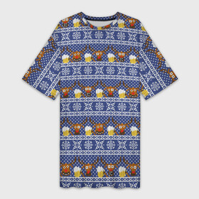 Платье-футболка 3D с принтом Олени отдыхают ,  |  | вязанный | новогодний | олень | паттерн | рождественский | с оленями | свитер | узор
