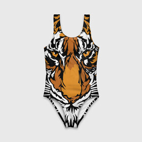 Детский купальник 3D с принтом Взгляд хозяина джунглей , Полиэстер 85%, Спандекс 15% | Слитный крой, подклад по переду изделия, узкие бретели | Тематика изображения на принте: 2022 | african | direct look | master of the jungle | muzzle | new year | predator | tiger | year of the tiger | африканский | год тигра | новый год | прямой взгляд | тигр | хищник | хозяин джунглей