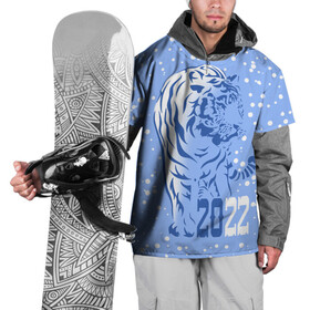 Накидка на куртку 3D с принтом Голубой водяной тигр , 100% полиэстер |  | Тематика изображения на принте: 2022 | beast | blue water tiger | is coming | new year | predator | strength and tranquility | year of the tiger | год тигра | зверь | зима | идет | новый год | сила и спокойствие | снег | хищник