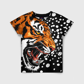 Детская футболка 3D с принтом Амурский тигр и снегопад , 100% гипоаллергенный полиэфир | прямой крой, круглый вырез горловины, длина до линии бедер, чуть спущенное плечо, ткань немного тянется | Тематика изображения на принте: 2022 | amur tiger | beast | grin | new year | night | open mouth | predator | profile | snowfall | winter | year of the tiger | амурский тигр | год тигра | зверь | зима | новый год | ночь | оскал | открытая пасть | профиль | снегопад | хищник