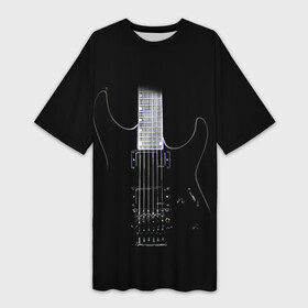 Платье-футболка 3D с принтом ЧЕРНАЯ ЭЛЕКТРОГИТАРА ,  |  | black | dark | guitar | music | rock | гибсон | гитара | гриф | лады | музыка | рок | струны | черный | электрогитара