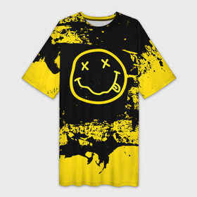 Платье-футболка 3D с принтом Нирвана Гранж  Nirvana Smile ,  |  | album | curt | grunge | kobain | logo | music | nevermind | nirvana | rock | smells like | smile | teen spirit | альбом | брызги | гитара | гранж | курт кобейн | логотип | музыка | невермайнд | нирвана | потертости | рок | смайл | стикер
