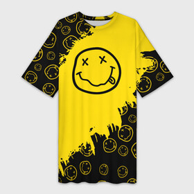 Платье-футболка 3D с принтом Nirvana Smile  Нирвана Рваный Паттерн ,  |  | album | curt | grunge | kobain | logo | music | nevermind | nirvana | pattern | rock | smells like | smile | teen spirit | альбом | брызги | гитара | гранж | курт кобейн | логотип | музыка | невермайнд | нирвана | паттерн | потертости | рок | сма