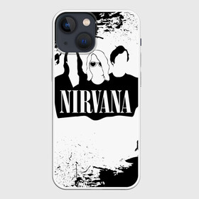 Чехол для iPhone 13 mini с принтом Нирвана Рок Группа Гранж ЧБ | Nirvana ,  |  | album | curt | group | grunge | kobain | logo | music | nevermind | nirvana | pattern | rock | smells like | smile | teen spirit | альбом | брызги | гитара | гранж | группа | курт кобейн | логотип | музыка | невермайнд | нирвана | паттерн | потер