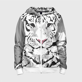 Детская толстовка 3D на молнии с принтом Белый снежный тигр , 100% полиэстер |  манжеты и пояс оформлены широкой мягкой резинкой, двухслойный капюшон со шнурком для регулировки, спереди карманы и застежка-молния
 | 2022 | art | beast | new year | predator | splashes and drops | white tiger | year of the tiger | белый тигр | брызги и капли | год тигра | зверь | искусство | новый год | хищник